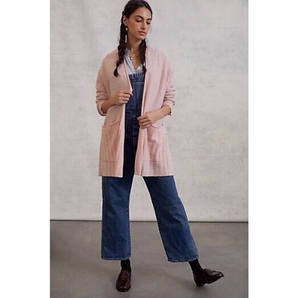 Anthropologie Pilcro Mafalda Cashmere Cardigan Pink XS Open Front Pocket Sweater